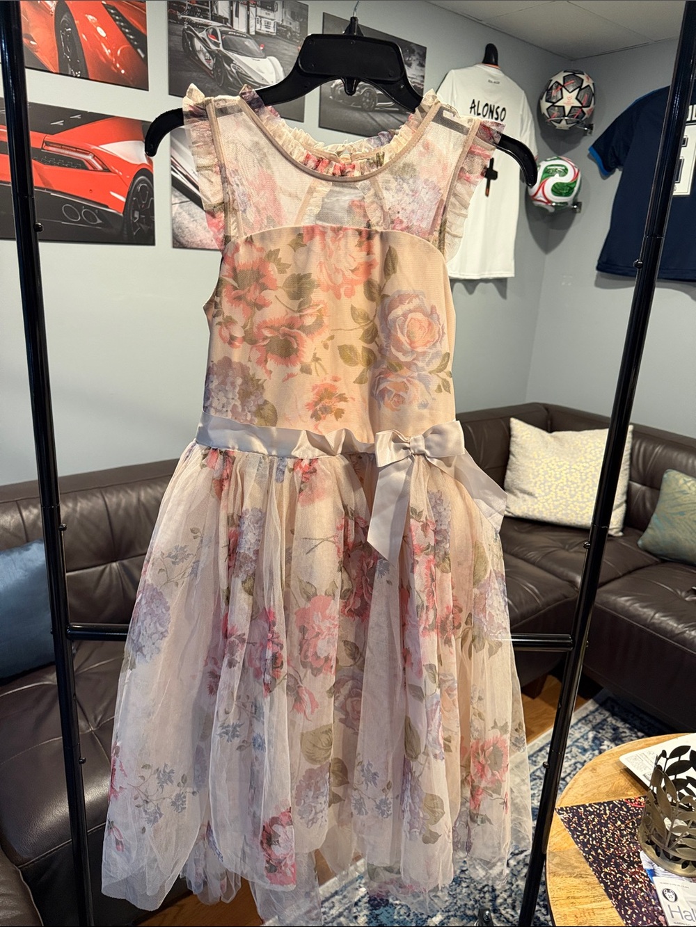 Zumiez Pink and Cream Floral Lace Tulle Party Dress